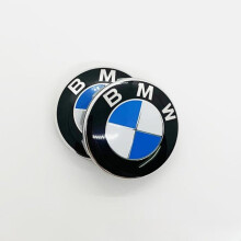 2er-Pack BMW-Embleme/Plaketten aus Metall für Front und Heck, 82 mm + 74 mm Logo für Motorhaube und Heckklappe, Blau, Weiß und Schwarz, komp
