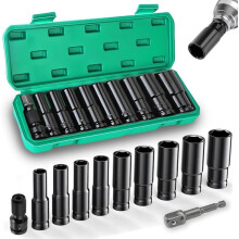 11-teiliger 1/2"-Antrieb-Schlagschrauber-Steckschlüsselsatz, 10–24 mm langer Steckschlüsselsatz, Steckschlüssel und Sets, Schlagschrauber-S