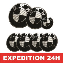 BMW-embleem - 7-delige set - Motorkap 82 mm - Achterklep 74 mm - Stuurwiel 45 mm - Wielnaafafstand 68 mm