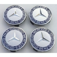 4 x Mercedes chromen en blauwe wieldoppen