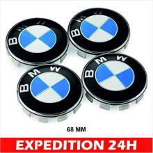4 wieldoppen voor BMW 68mm velg met logo in het midden, blauw en wit