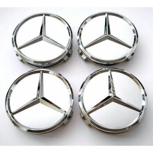 Set van 4 75mm volledig grijze wieldoppen voor Mercedes-logo-embleem velg.