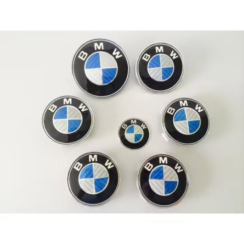 Σετ 7 τεμαχίων, Μπλε Λευκό Έμβλημα Λογότυπου BMW, Καπό 82 χιλ., Πορτμπαγκάζ 74 χιλ.,