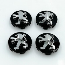 4 coprimozzi neri da 60 mm in ABS per ruote PEUGEOT, emblema/logo.