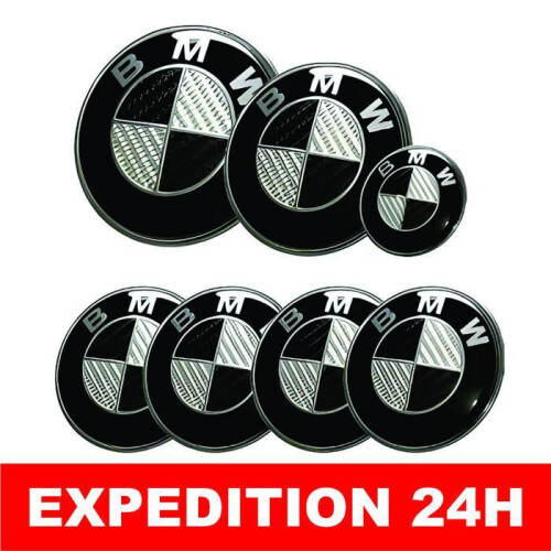 ΚΙΤ 7 Σήμα Insignia Λογότυπο BMW Μαύρο Καπό 82mm - Πορτμπαγκάζ 74mm - Τιμόνι - Τάπα τροχού 2