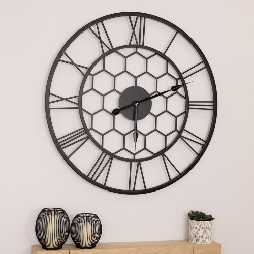 Charles Bentley Charles Bentley Stanwick Round Skeleton Wall Clock, Black 90x90x4.5cm