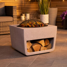 CHARLES BENTLEY Outdoor, Garden, Patio, 50cm Square Magnesia Fire Pit With Mesh Cover, Cooking Grill, Patio Heater, With Poker, Lightweight Modern MGO