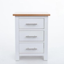 PooBa White 3 Drawers Bedside Cabinet Solid OAK Storage Rectangular Nightstand Side Table Furniture For Living Room Bedroom