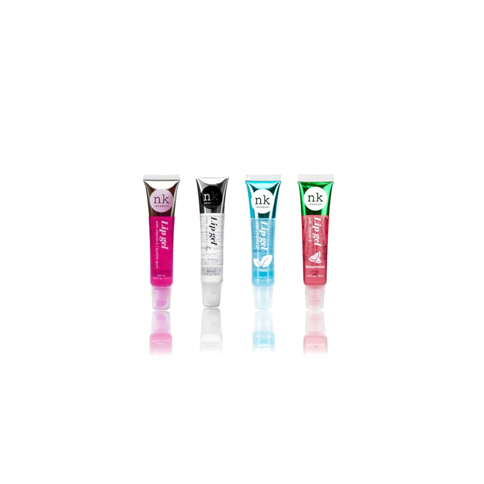 Nicka K New York Clear Nk Lip Gloss Gel 15Ml Vitamin E, Shiny, Nourishes, Bubble Gum, Mint And Watermelon Flavoured By Nicka K (Multi Pack Of 4).