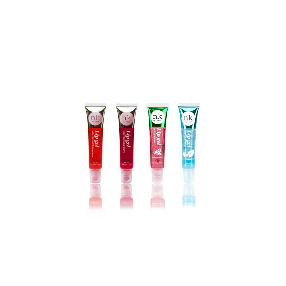 Nicka K New York Nk Lip Gloss Gel 15Ml Vitamin E, Shiny, Nourishes, Strawberry, Chery, Watermelon And Mint Flavoured By Nicka K (Multi Pack Of 4).