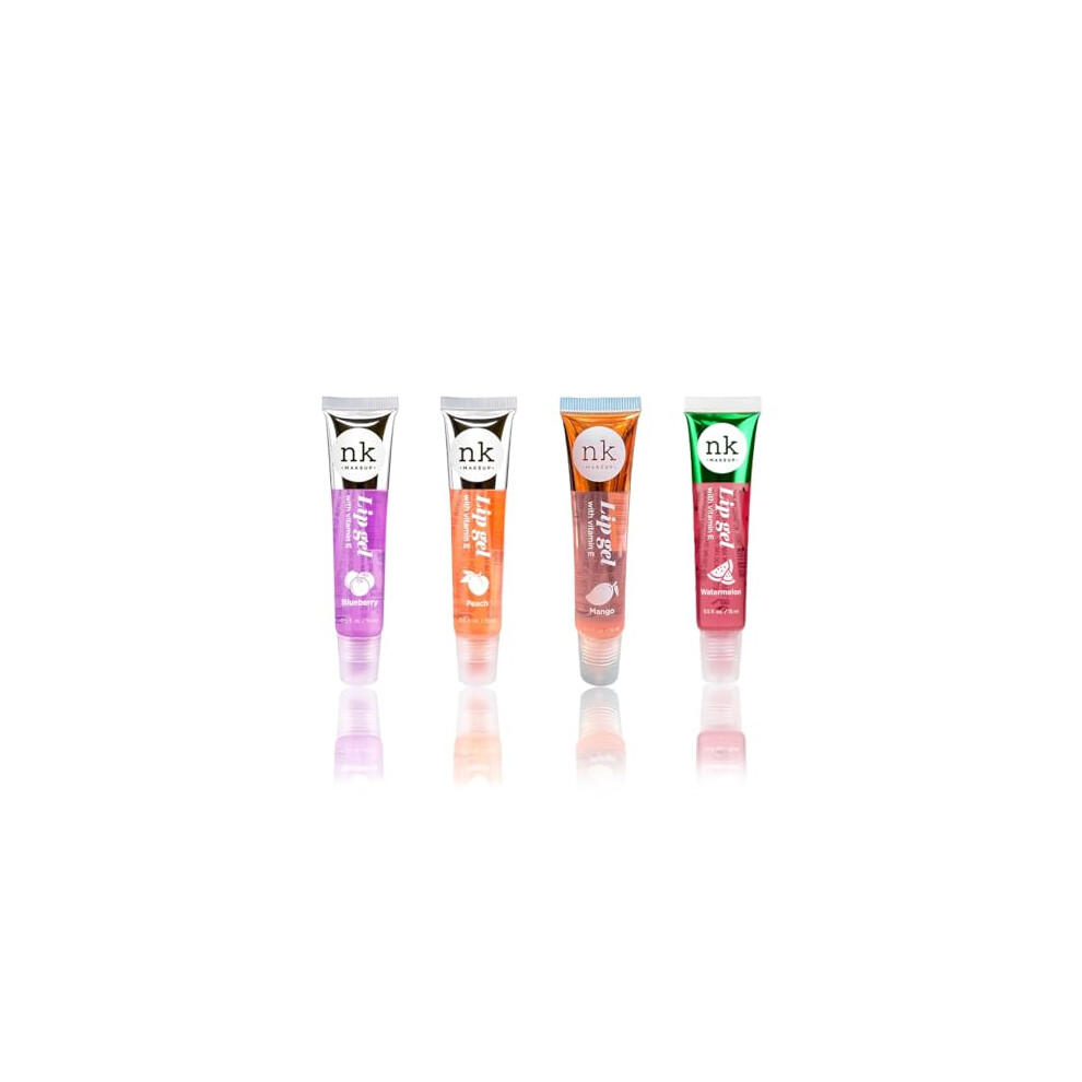 Nicka K New York Peach Nk Lip Gloss Gel 15Ml Vitamin E, Shiny, Nourishes, Blueberry, Mango And Watermelon Flavoured By Nicka K (Multi Pack Of 4).