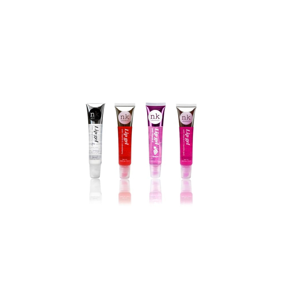 Nicka K New York Clear Nk Lip Gloss Gel 15Ml Vitamin E, Shiny, Nourishes, Grape, Strawberry, Bubble Gum And Flavoured By Nicka K (Multi Pack Of 4).