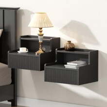 Yvsevnr Floating Bedside Table Set of 2 Wooden Wall Mount Nightstands with Storage Drawer and Open Shelf Small Side Table Modern End Table for