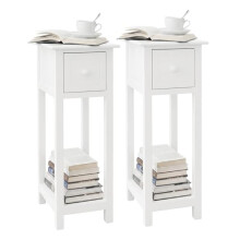 EVERGOODS White Slim Bedside Tables Set of 1, Narrow Wooden Nightstands with Drawer and Open Shelf, Tall End Tables for Bedroom, Living Room, Sofa