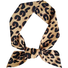 Brown Leopard Neck Tie, Women's Fashion Scarves Chic Skinny Scarf Hairband Stylish Purse Scarf Leopard Accessory, Elegant Silk Feeling Head Scarf