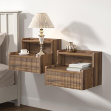 Skokliz Floating Bedside Table Set of 2, Small Wall Mounted Nightstand with Drawer and Open Shelf, Floating Shelf for Bedroom, Living Room, Kictench