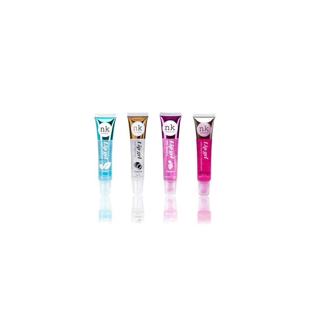Nicka K New York Nk Lip Gloss Gel 15Ml Vitamin E, Shiny, Nourishes, Grape, Bubblegum, Coconut And Mint Flavoured By Nicka K (Multi Pack Of 4).