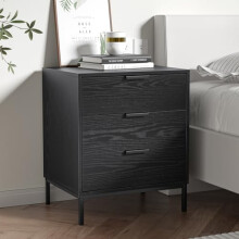 Skokliz Bedside Table with 3 Drawers - Black Wood Nightstand for Bedroom, Modern Side Table for Living Room & Small Spaces, 50x40x60cm