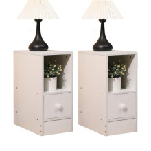 Rainbow Tree Slim Tall Bedside Table Set of 2 with Drawer & Storage Space for Bedroom, Narrow Sofa Side Table End Table for Living Room, Nightstand