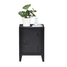 FurnitureR Industrial Metal Nightstand, Steel Bedside Cabinet with Door, Compact Night Table for Bedroom Storage, Black