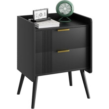 Huhote Bedside Table with 2 Drawers, Storage Nightstand, Wooden Bedside Cabinet for Bedroom, 2 Tier Bed Side Table, Coffee End Table with Wooden Legs,