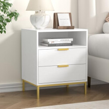 Yvsevnr White Bedside Cabinets Wooden Bed Side Table for Bedroom Living Room Hallway Small Wood Chest of 3 Drawers Bedside Tabls with Metal Legs 50.2