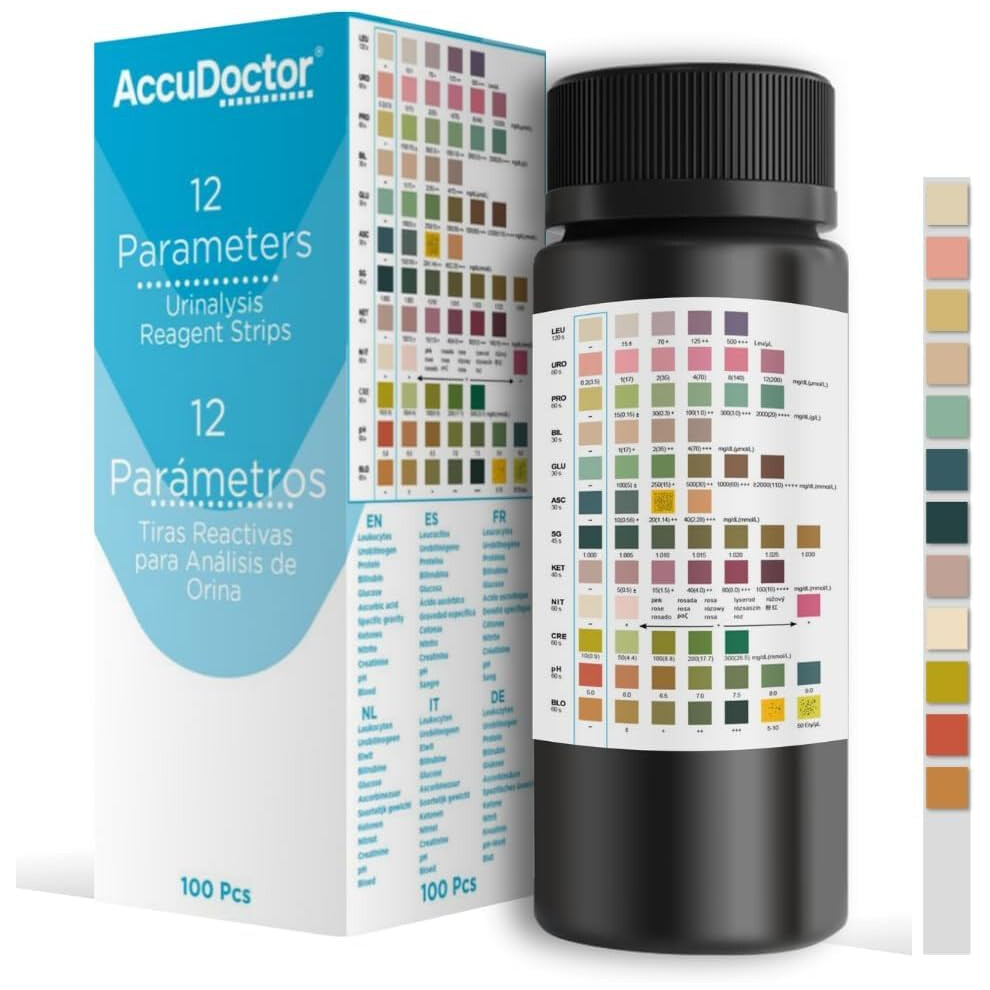 Accudoctor Check Test Accudoctor 100 Urine Test Strips ? 12 Parameter Urinalysis Kit ? Ketones, Glucose, Ph, Protein, Blood ? Fast Home Urine Test For Health Monitoring