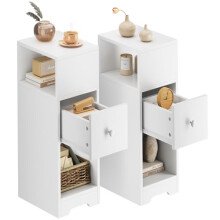 Dripex Slim Bedside Table, Set of 2 Narrow Bedside Cabinet with Storage Drawer, Wooden End Table Space Saving, 4 Tier Nightstand for Bedroom, Living