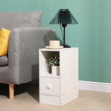 Rainbow Tree Narrow Bedside Table White with Drawer&Open Shelf, Slim Table Cabinet 20cm for Small Space, Nightstand End Side Table for Bedroom (White,