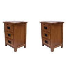 Kemtpase Bedside Table Set of 2 Oak Wooden Bedside Cabinet Nightstand with 3 Drawers and Cupboard for Living Room (Rustic)