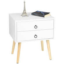 EUGAD Bedside Table with 2 Drawers Bedside Cabinet Nightstand Night Table 46x35x50cm White