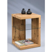 M2 Kollektion Domingo Side Table/Bedside Table MDF Safety Glass Wild Oak 40 x 40 x 60 cm
