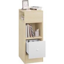 EUGAD Narrow Bedside Table, Slim Nightstand with 2 Open Compartments and 1 Drawer, Space Saving Wooden Cabinet for Bedroom Living Room, Light