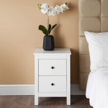 Fizporium Oslo 2 Drawer Bedside Table Light Oak Finish Top with Black Metal Legs Enhance The Look and Feel of Any Bedroom - White