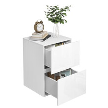 EUGAD Bedside Table, White Nightstand with 2 Drawers, High Gloss Surface, 40x40x58 cm, for Bedroom/Living Room, 0182ZZ