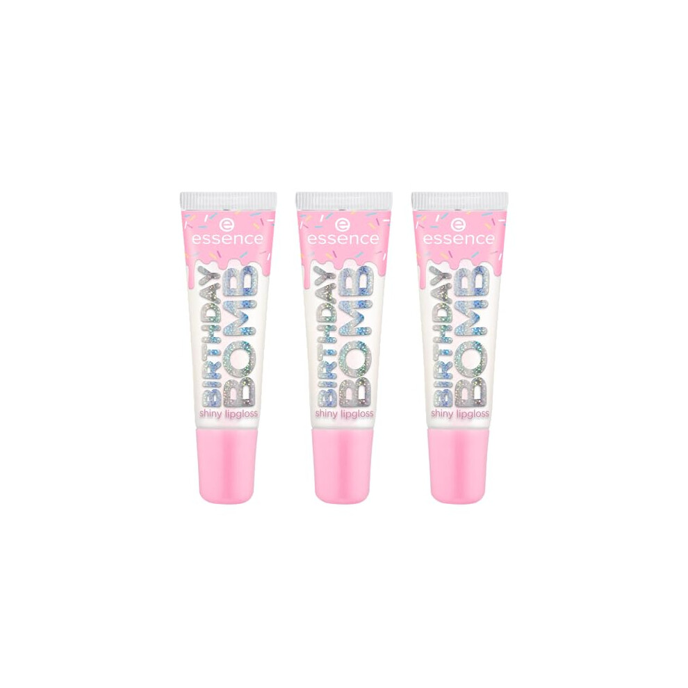 Essence Pink Birthday Bomb Shiny Lip Gloss, 01, Transparent, Natural, Shiny, Radiantly Fresh, Shimmering, Paraben-Free, Microplastic-Free,