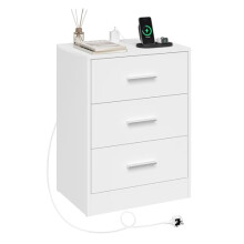 WOLTU Bedside Table with Charging Station, Bedside Cabinet with 3 Drawers, White, Nightstand Side Table for Living Room Bedroom Study, 39x28.5x54.5cm