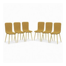 (Yellow Ochre, Set of 6) OSLO Weave Fabric Dining Chairs w/ Padded Retro Metal Legs