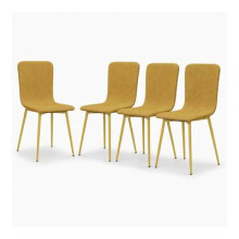 (Yellow Ochre, Set of 4) OSLO Weave Fabric Dining Chairs w/ Padded Retro Metal Legs