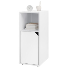WOLTU Slim Wood Bedside Table, with 1 Open Compartment and 1 Cupboard, Narrow Nightstand 25x35x61cm, White Small Cabinet, for Bedroom, Living Room,