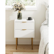 HEYZOEY Bedside Table, Small Bedside Tables with 2 Drawers, Wooden Nightstand with Gold Legs, Mid-Century Modern Bed Side End Table for Bedroom,
