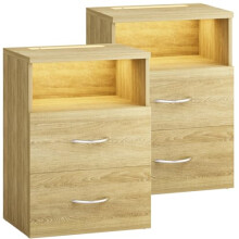 CASARIAÂ 2x Jamie Bedside Table with Touch LED Lighting | Dimmable Light | MDF 2 Drawers | Suitable for Box Spring Bed | Bedroom Living Room Side