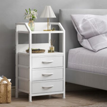 Feonase Bedside Table with 3 Fabric Drawers and Open Shelf, Nightstand for Bedroom, Living Room, Small Spaces â“ Metal Frame & Wooden Top, Compact