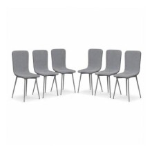 (Grey, Set of 6) OSLO Weave Fabric Dining Chairs w/ Padded Retro Metal Legs