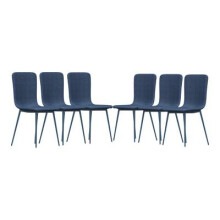 (Blue, Set of 6) OSLO Weave Fabric Dining Chairs w/ Padded Retro Metal Legs
