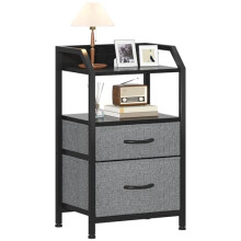 Feonase Bedside Table with 2 Fabric Drawers & Open Shelf - Sturdy Metal Frame Nightstand, Compact End Table for Bedroom, Living Room, Small Spaces,