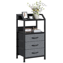 GoaHi Bedside Table, Nightstands with 3 Fabric Drawers and Open Shelf, Modern Sofa End Tables with Wood Top and Metal Frame for Bedroom, Living Room,