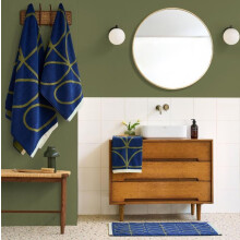 Orla Kiely Bathroom Towel Linear Stem Navy/Olive - Bath Mat, 50x90cm