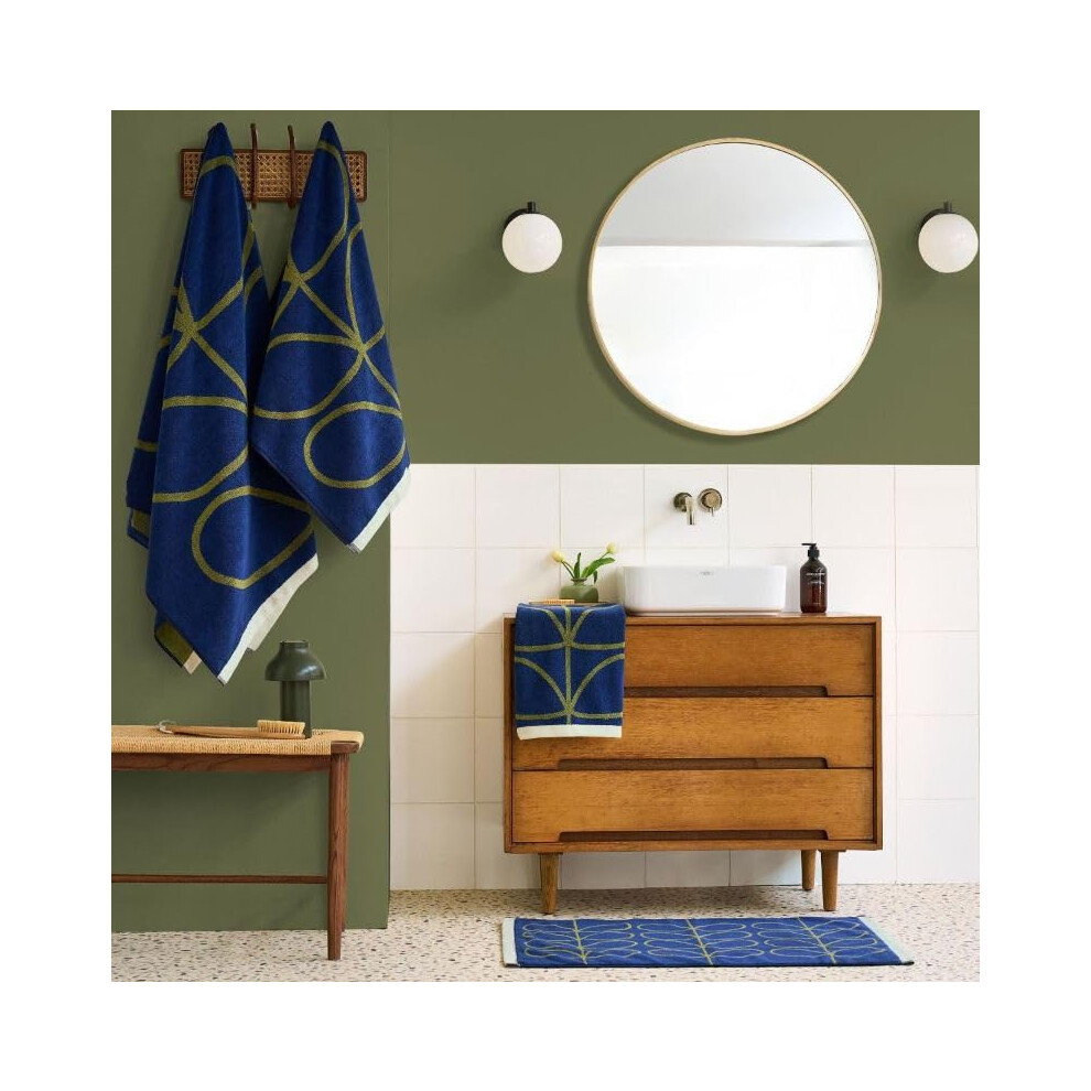 Orla Kiely Bathroom Towel Linear Stem Navy/Olive - Bath Mat, 50X90cm