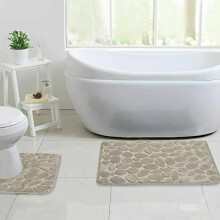 GC Pebbles Design Memory Foam 2pcs Bath & Pedestal Mat Sets Non Slip Water Absorbent Luxurious Designer Shiny Bathroom Rugs (Cream)